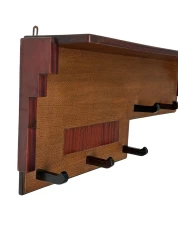 Art Deco Wall Coat Rack, Solid Oak & Padouk, Amsterdamse School Design, 1920s